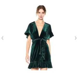 Misa Los Angeles Deep Green Desma plunging Velvet Dress